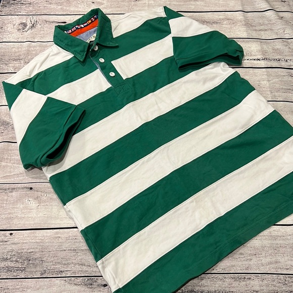 Orvis Shirts Orvis White Green Thick Striped Cotton Rugby Polo